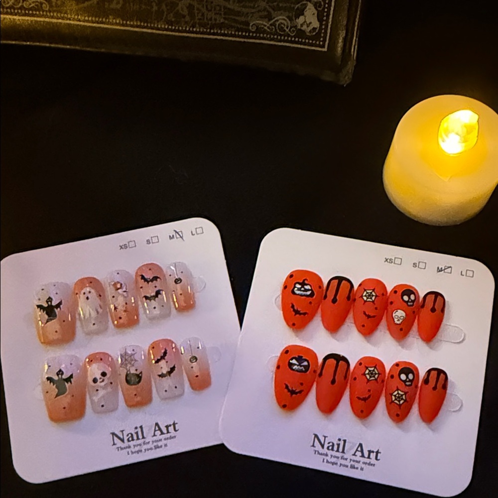 Halloween Themed Double Nail Art Set Size Medium Reusable Two for One Price